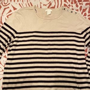 Mid length cream and black striped light weight sweater